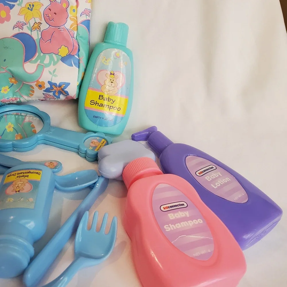 Vintage Diaper Bottle Baby Play Pastel Animals Jungle And Accessories Small 8 in